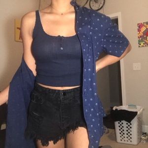 🟣2 for $15| h&m button down blue collar shirt